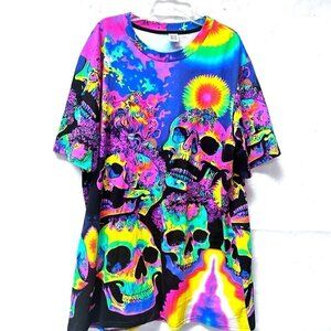 Psychedelic Skulls Cotton Tee Shirt Tall Unisex Women Man XL Men Tall Large
